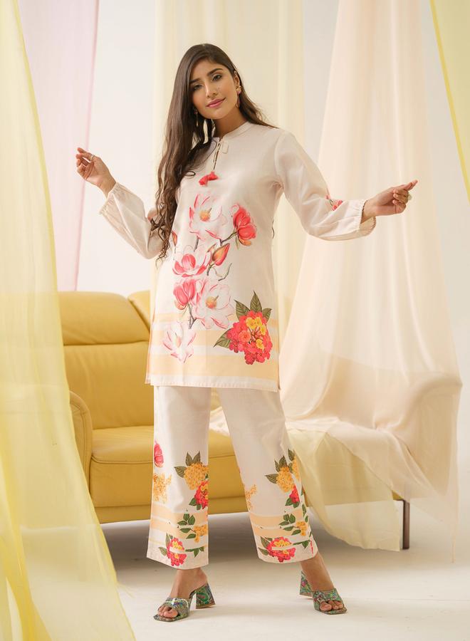 دي دبليو طقم منسق من تونيك وبنطال بالازو بطبعة زهور للنساء - Image 3